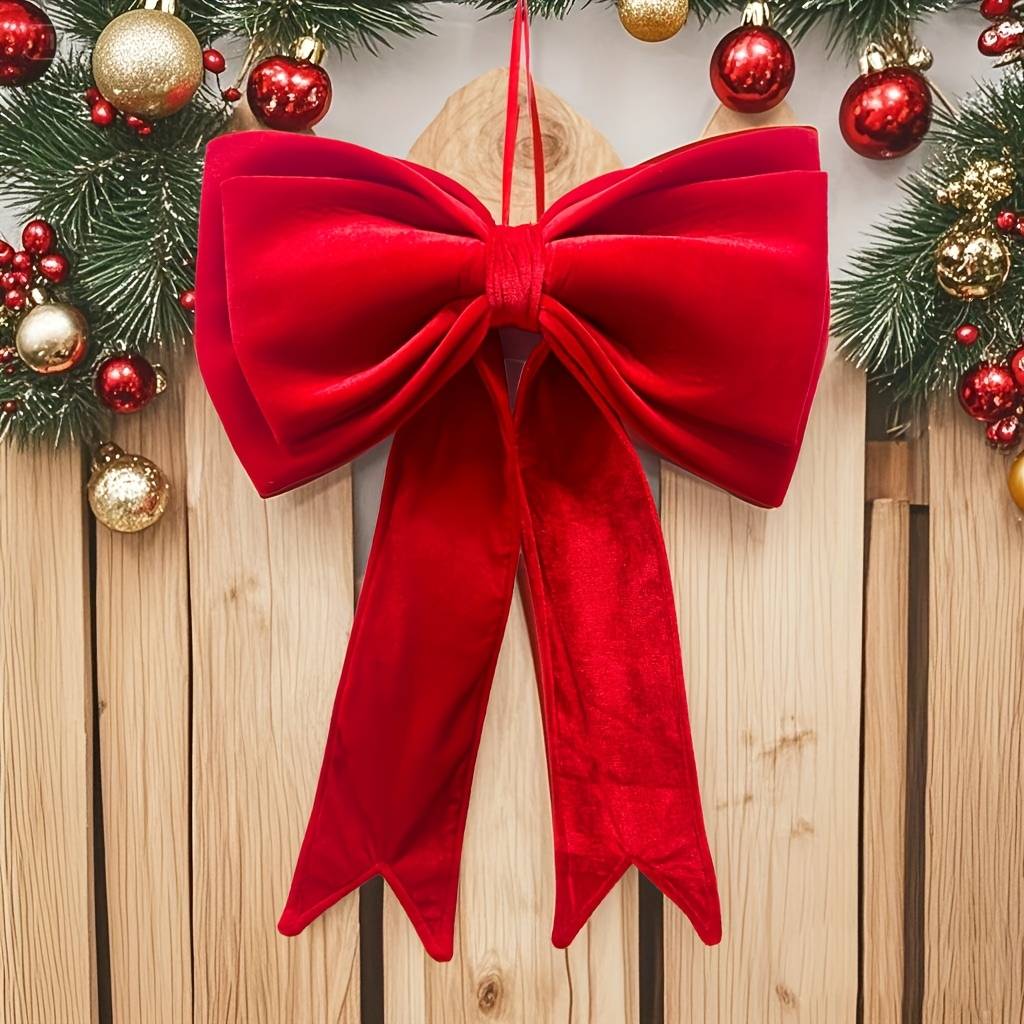 Grand nœud en velours rouge pour sapin de Noël, décoration à suspendre pour mariage, Noël, décoration de Noël, nœud géant de Noël - Image 9