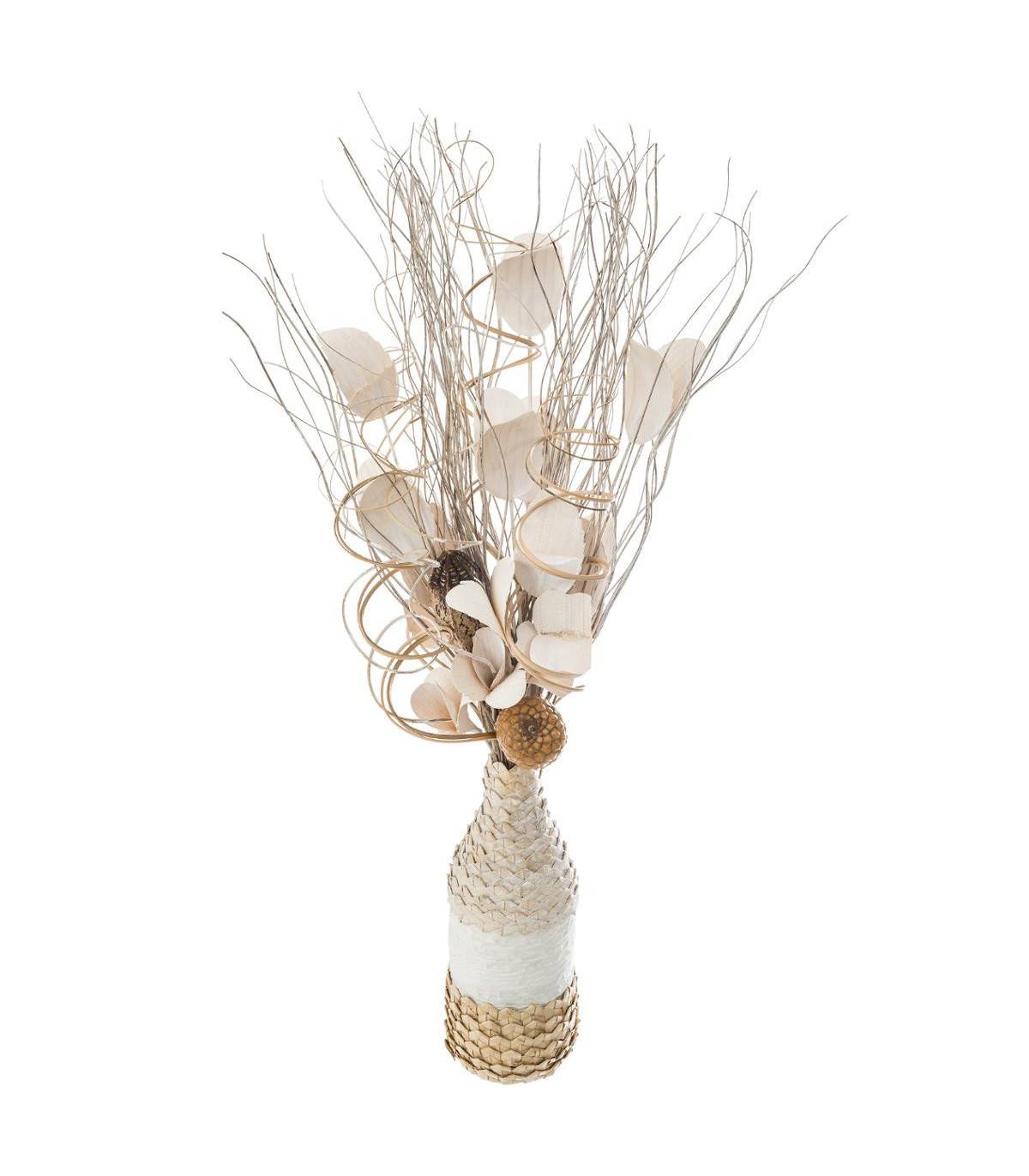 Composition florale artificielle Vase verre et osier H 50 cm - Image 1