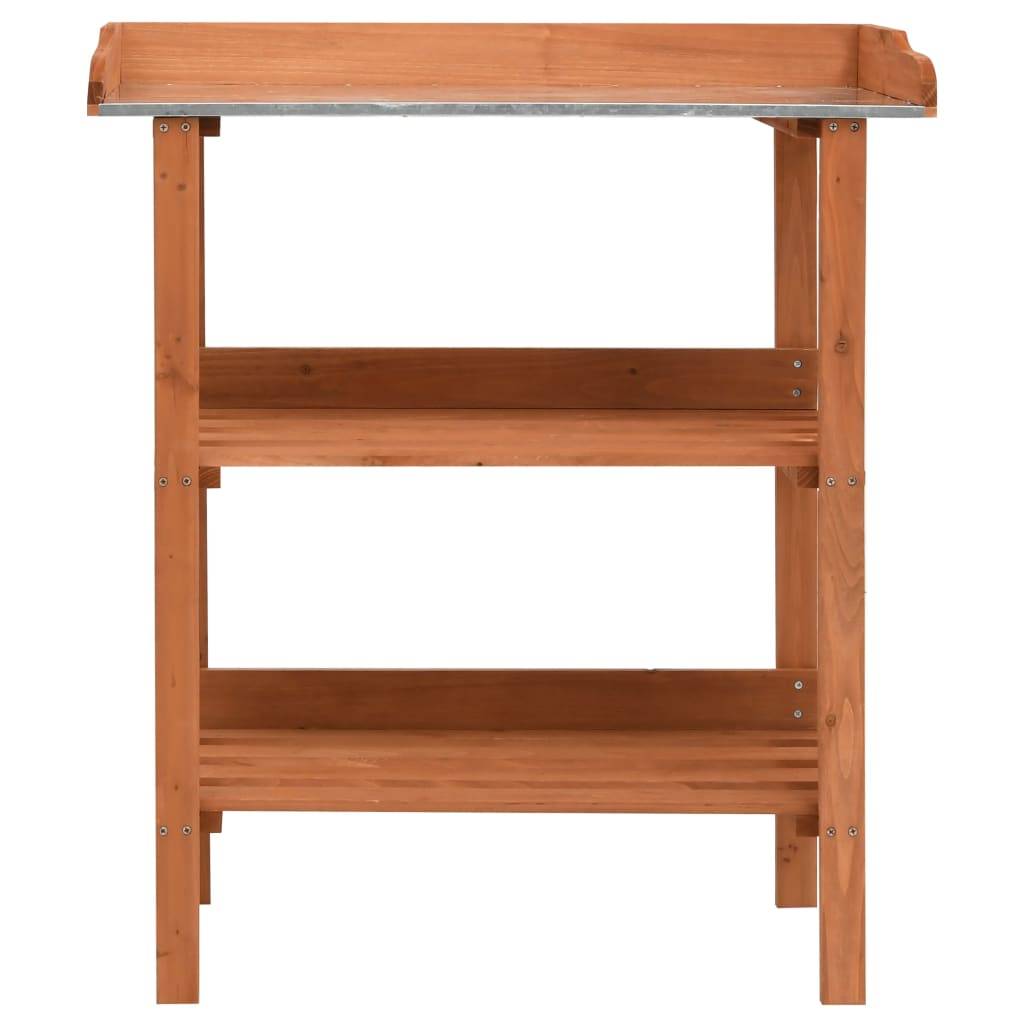 Établi de Jardinage en Bois de Sapin avec Dessus Zinc et 3 Étagères de Rangement Brun – ComfortXL Outdoor Living - Image 2