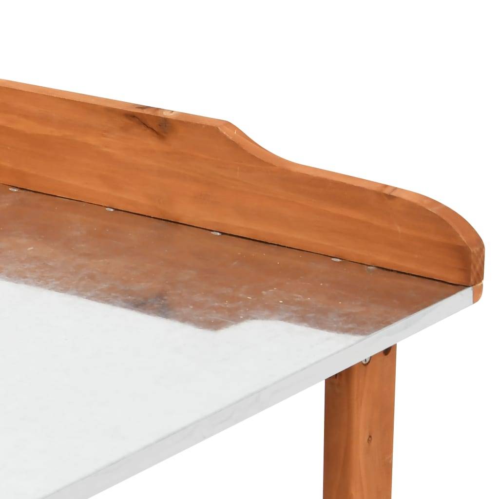 Établi de Jardinage en Bois de Sapin avec Dessus Zinc et 3 Étagères de Rangement Brun – ComfortXL Outdoor Living - Image 6