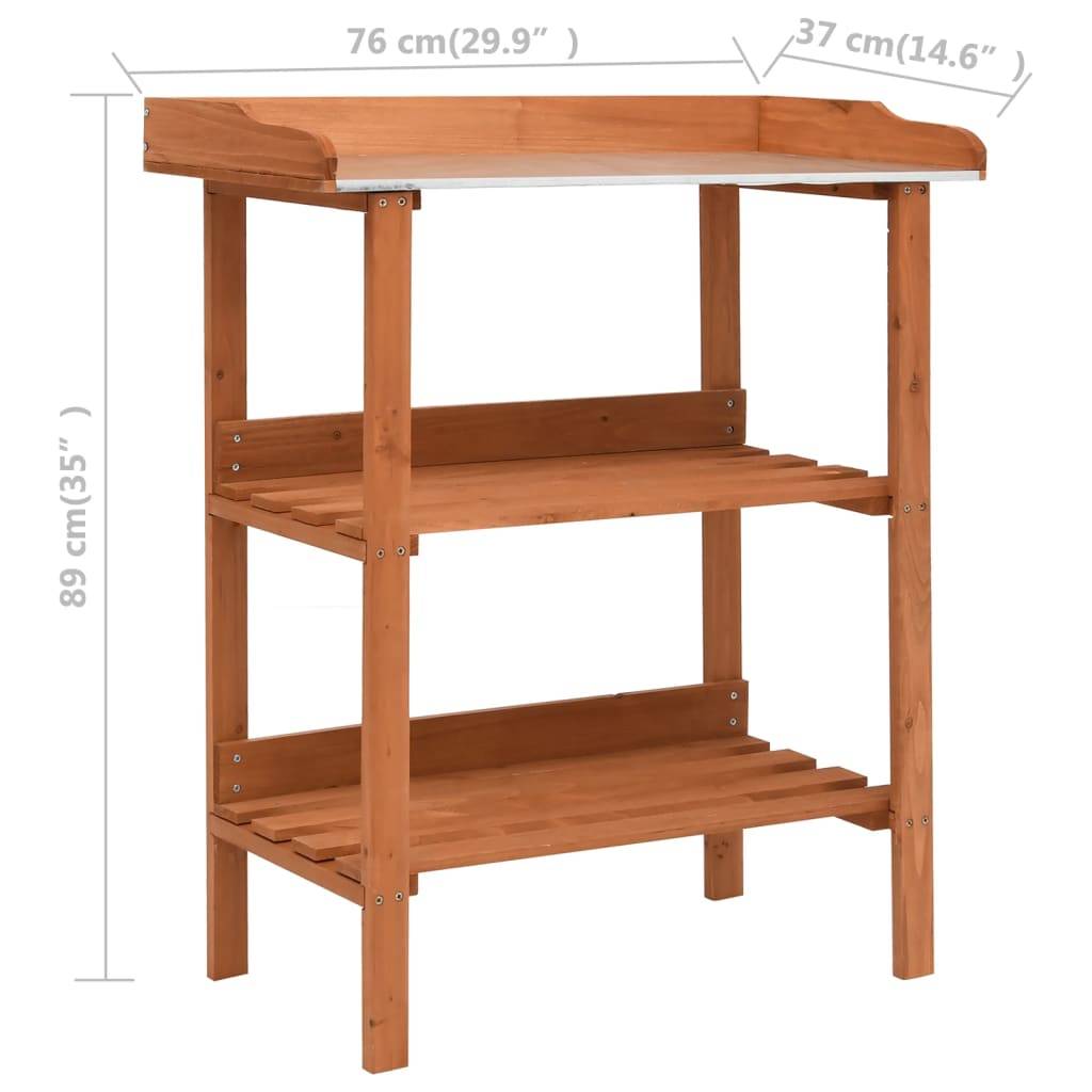 Établi de Jardinage en Bois de Sapin avec Dessus Zinc et 3 Étagères de Rangement Brun – ComfortXL Outdoor Living - Image 7
