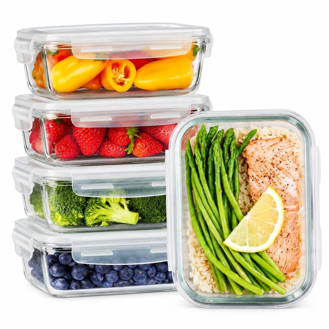 Lot de 5 Boîtes Repas en Verre Borosilicate avec Couvercle Étanche - Image 1