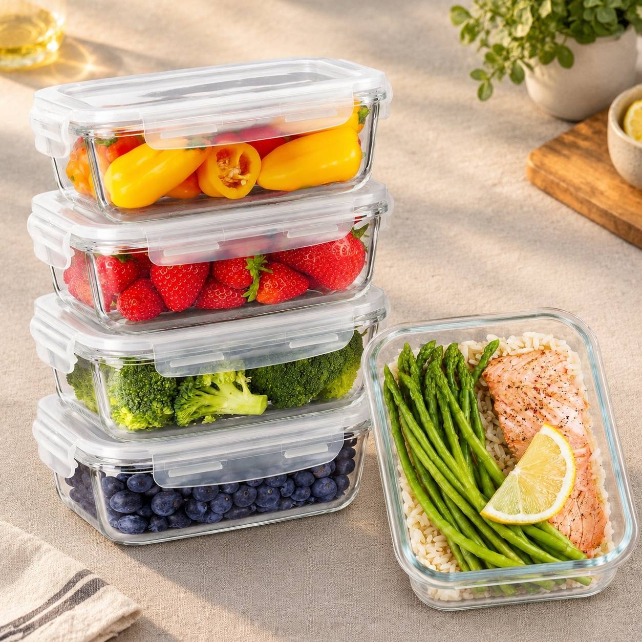 Lot de 5 Boîtes Repas en Verre Borosilicate avec Couvercle Étanche - Image 7