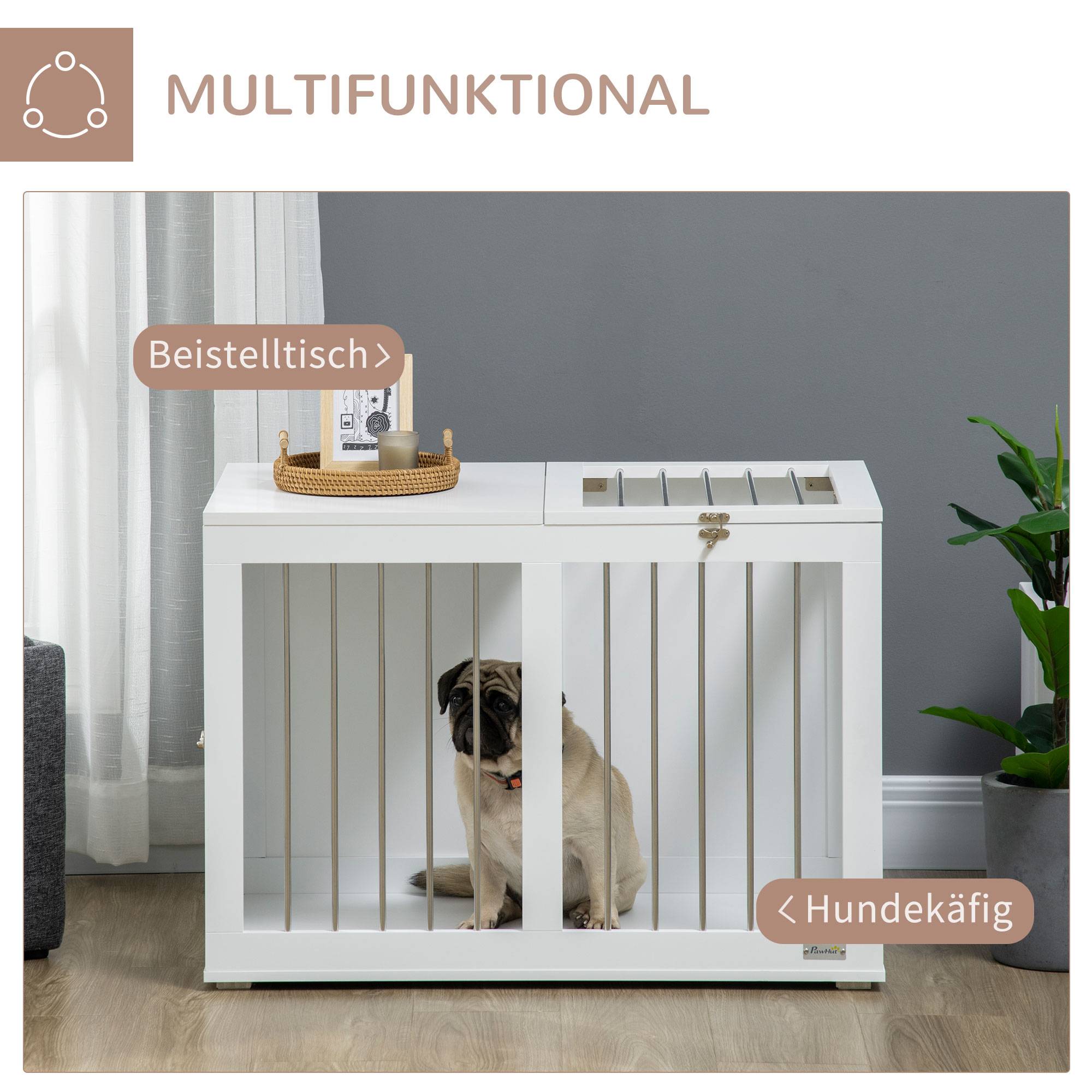 Cage pour chien 2 portes verrouillables, grille acier,80x50x56,5 cm blanc et argent - Image 6