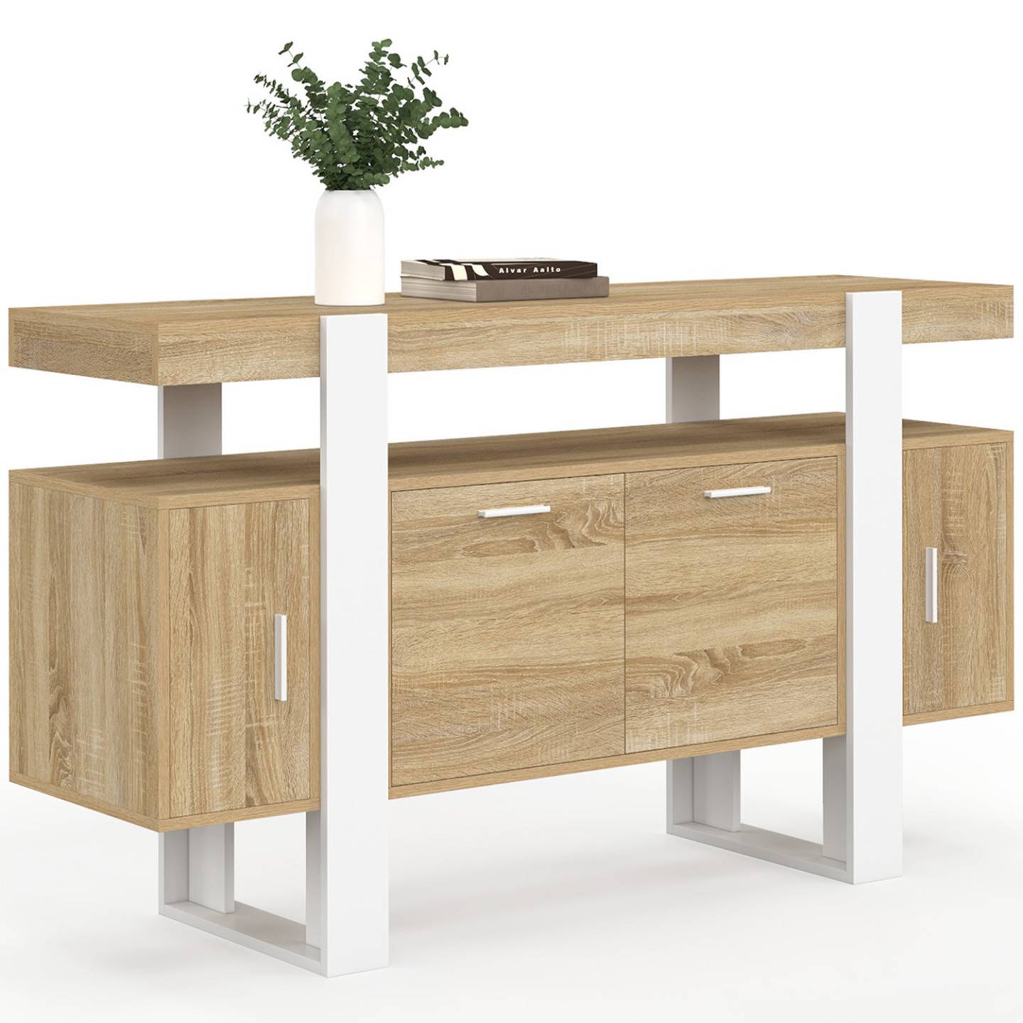 Buffet 140 cm PHOENIX 4 portes bois et blanc - Image 2