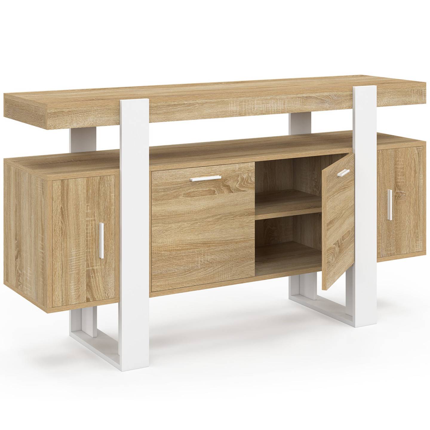 Buffet 140 cm PHOENIX 4 portes bois et blanc - Image 4