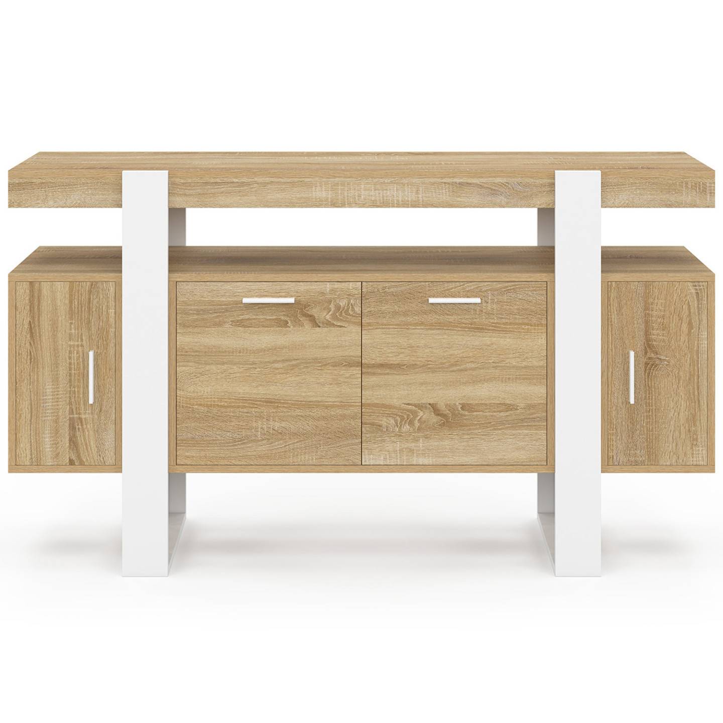 Buffet 140 cm PHOENIX 4 portes bois et blanc - Image 3