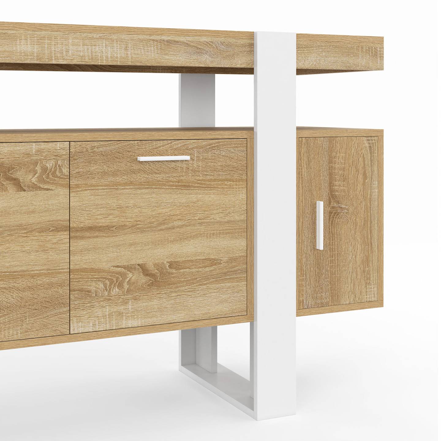 Buffet 140 cm PHOENIX 4 portes bois et blanc - Image 6