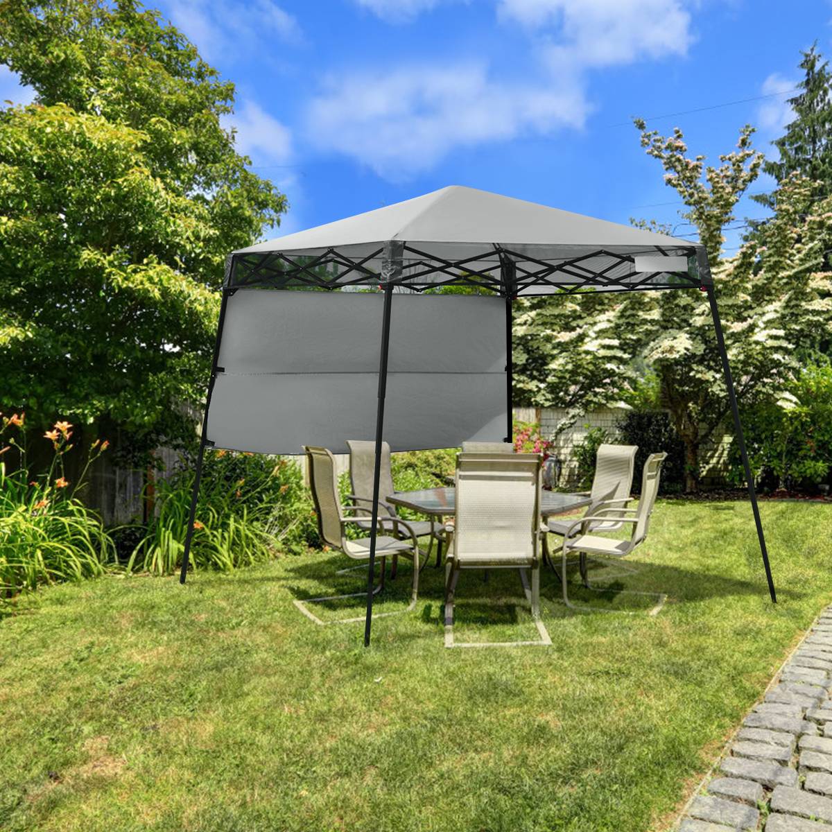 Tonnelle Pliante 182 x 182 cm Protection Solaire Portable et Léger Abri avec Sac à Dos pour Camping Fête Barbecue Jardin Patio Plage Gris F404R - Image 2
