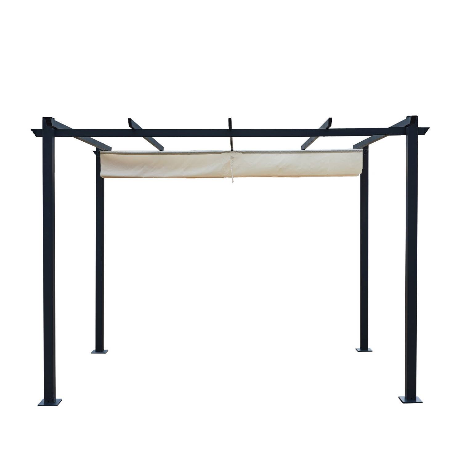 Autre - Tonnelle/Pergola aluminium 3x3m toile coulissante rétractable - Gris / Ecru - OHIO - Image 4