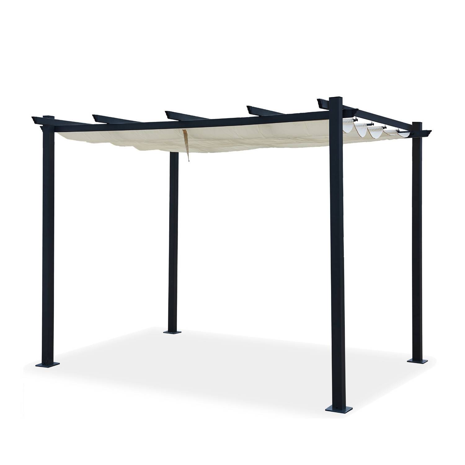 Autre - Tonnelle/Pergola aluminium 3x3m toile coulissante rétractable - Gris / Ecru - OHIO - Image 3