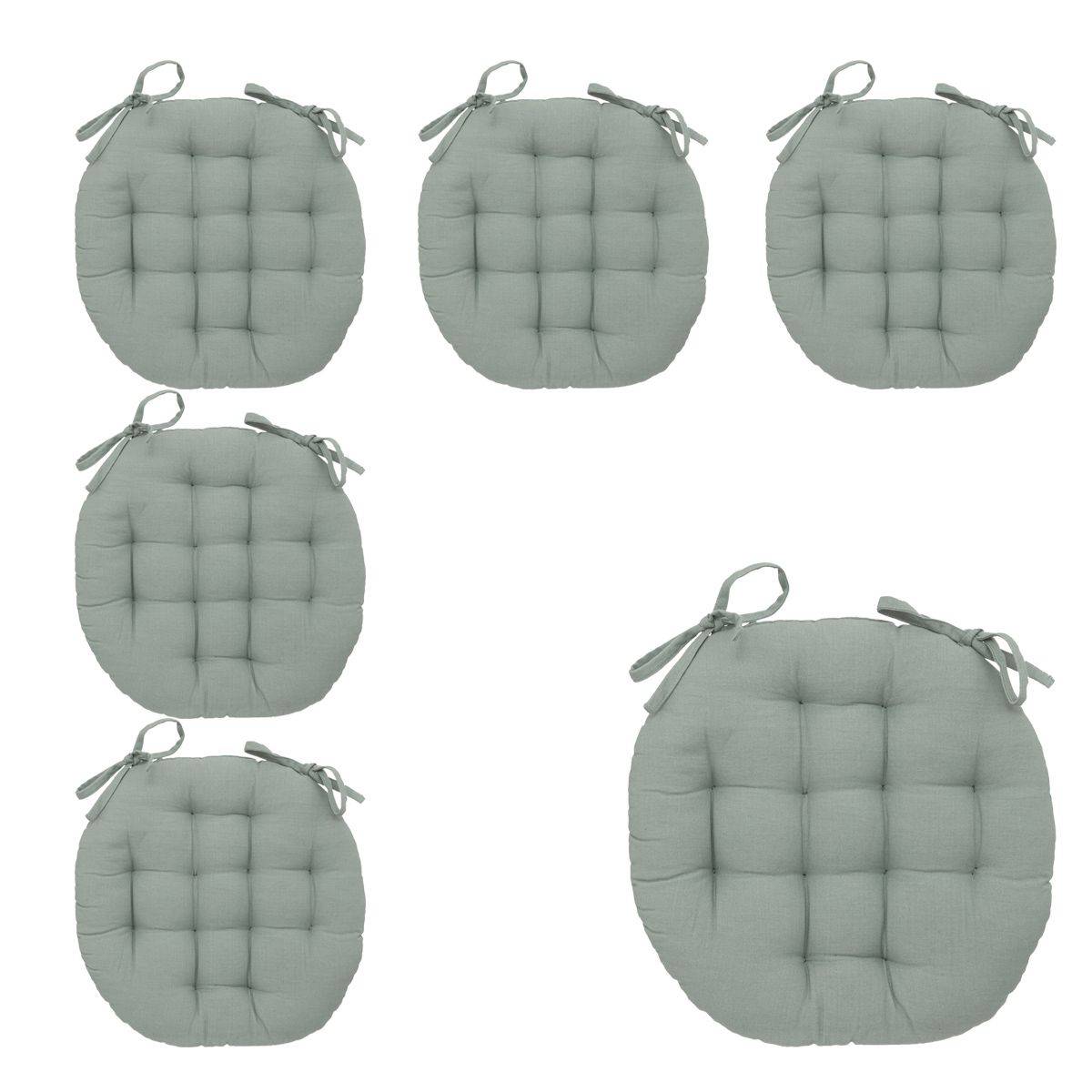 Lot de 6 Galettes de chaise en Coton Vert Céladon D 38 cm - Image 1
