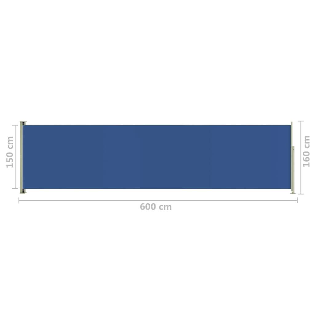 Helloshop26 - Auvent paravent store brise-vue latéral rétractable de patio jardin terrasse balcon protection visuelle écran 160 x 600 cm bleu - Image 6