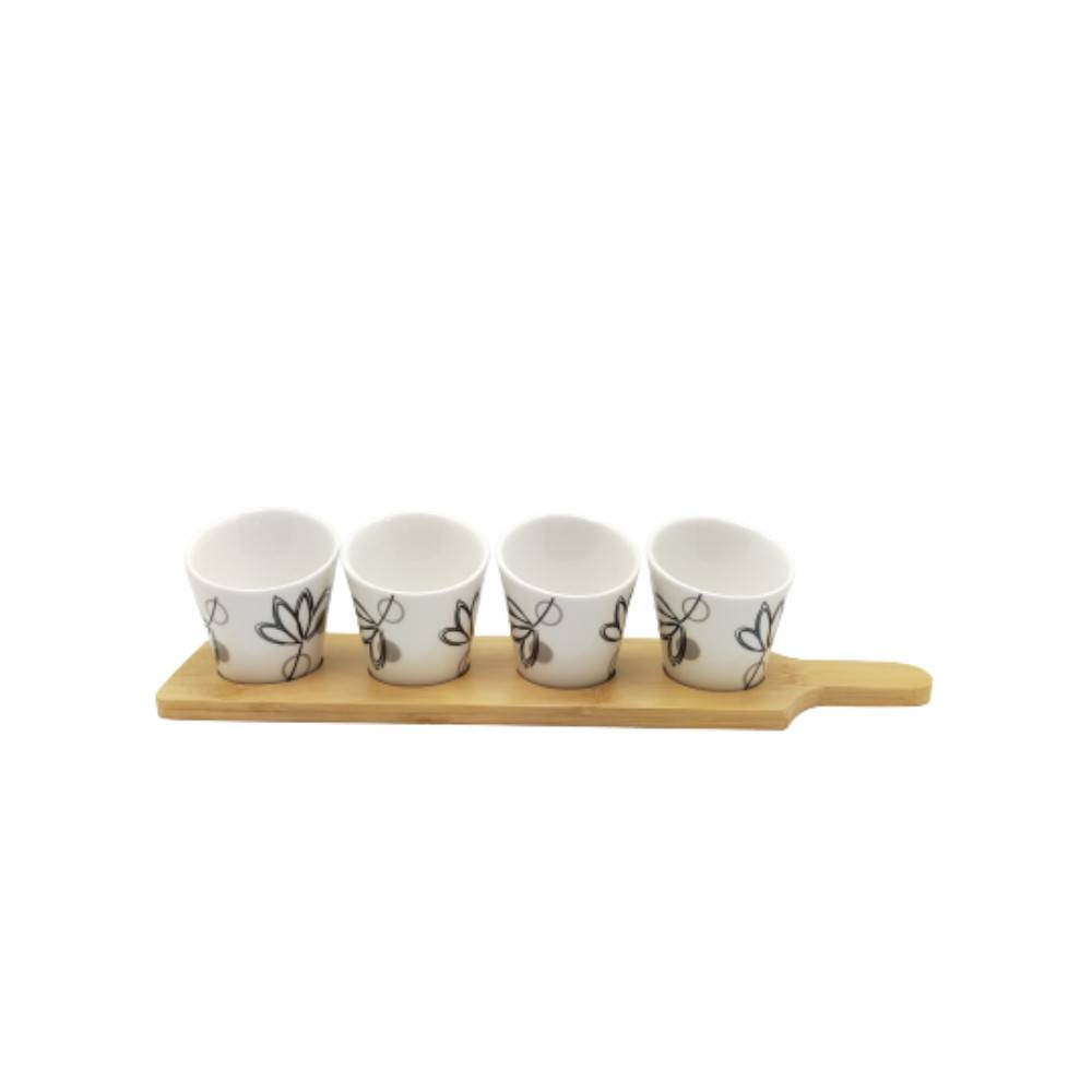 ~ Set apéritif tapas 4 verrines bambou céramique blanc et marron 34.5 x 8 cm Chemin de campagne - Image 1