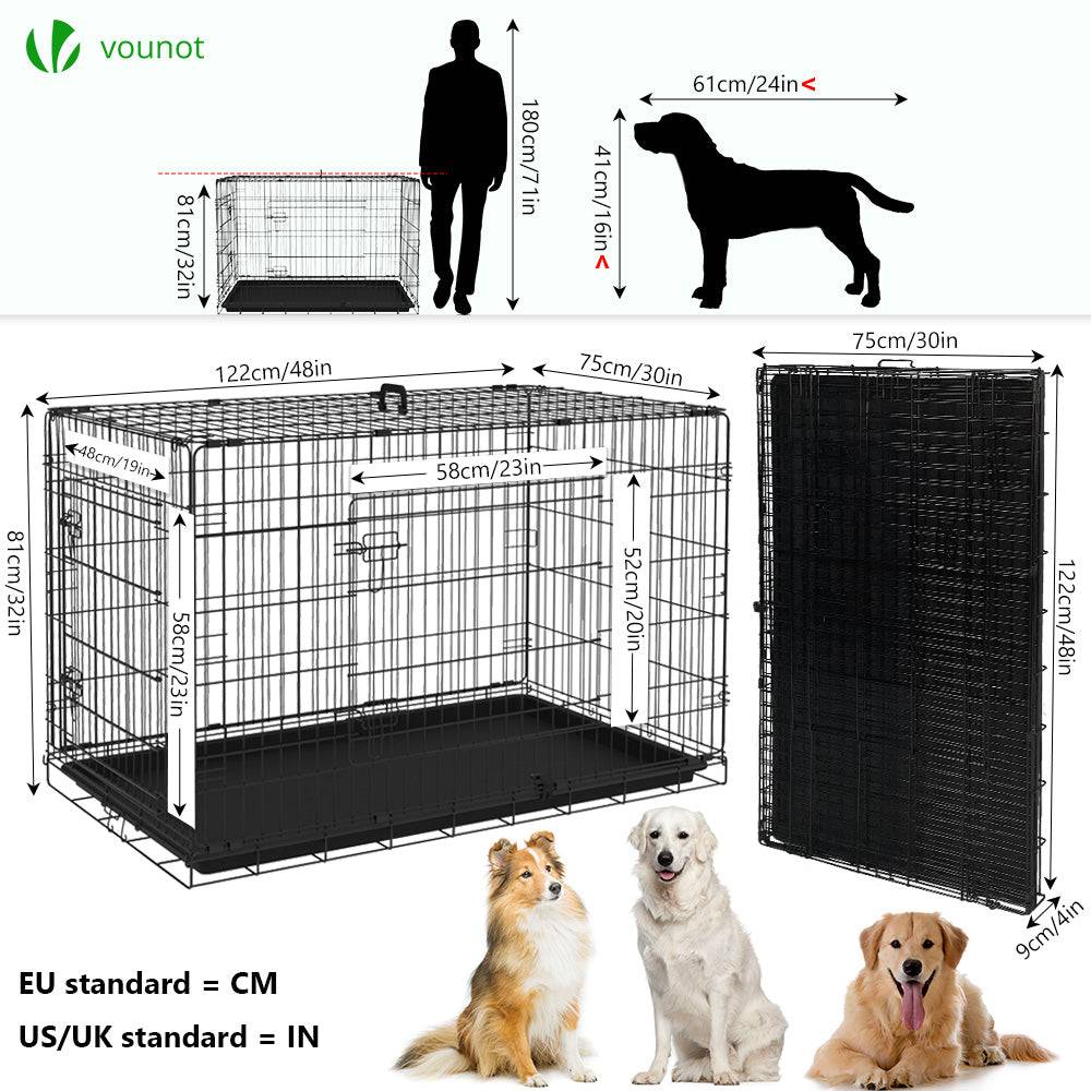 Vounot - Cage pour chien pliable avec 2 portes verrouillable plateau amovible 122x75x81cm - Image 4