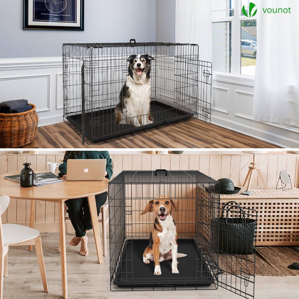 Vounot - Cage pour chien pliable avec 2 portes verrouillable plateau amovible 122x75x81cm - Image 3