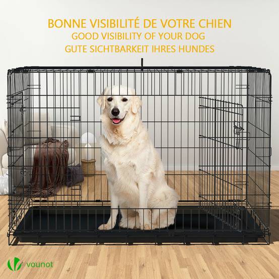 Vounot - Cage pour chien pliable avec 2 portes verrouillable plateau amovible 122x75x81cm - Image 2