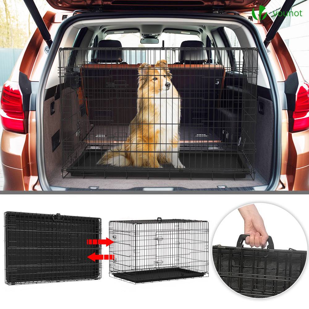 Vounot - Cage pour chien pliable avec 2 portes verrouillable plateau amovible 122x75x81cm - Image 7