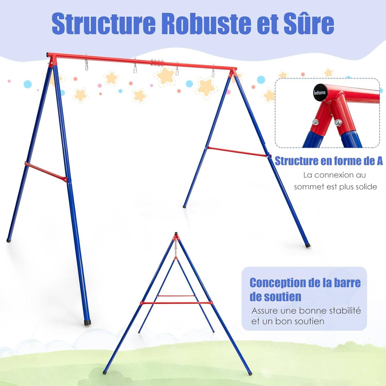 Portique de Balançoire en Métal avec Structure en A,pour Intérieur et Extérieur, 260 x 182 x 182 CM - Image 1