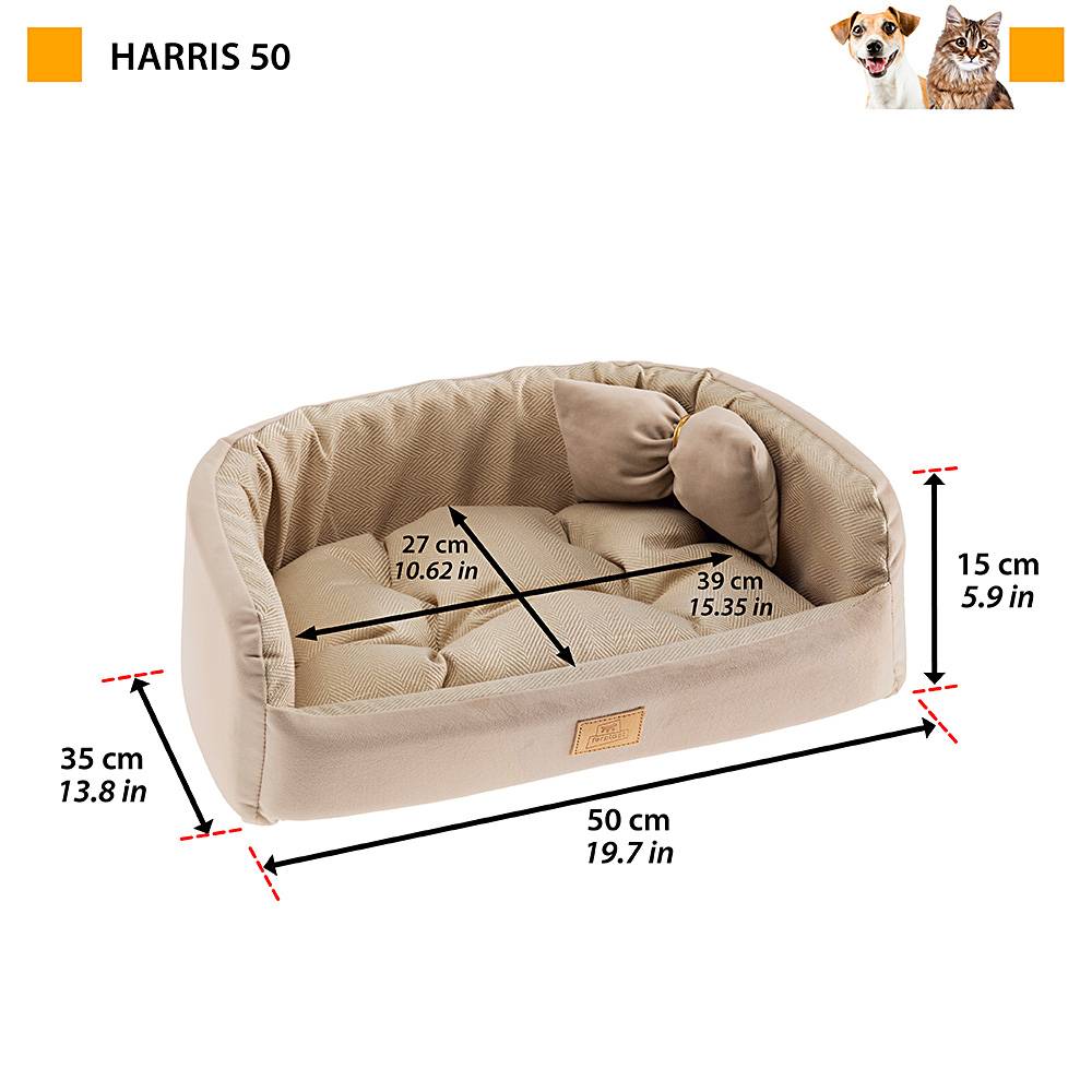 Ferplast - Couchage Rembourré Lit pour Chiens et Chats HARRIS 50 Lavable, avec Coussin, Tweed et Velours, Beige - Image 2