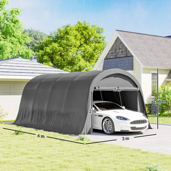 Abri de voiture 3x6 m, imperméable et résistant à l’hiver, parois amovibles, porte enroulable, UPF50+ - Image 5