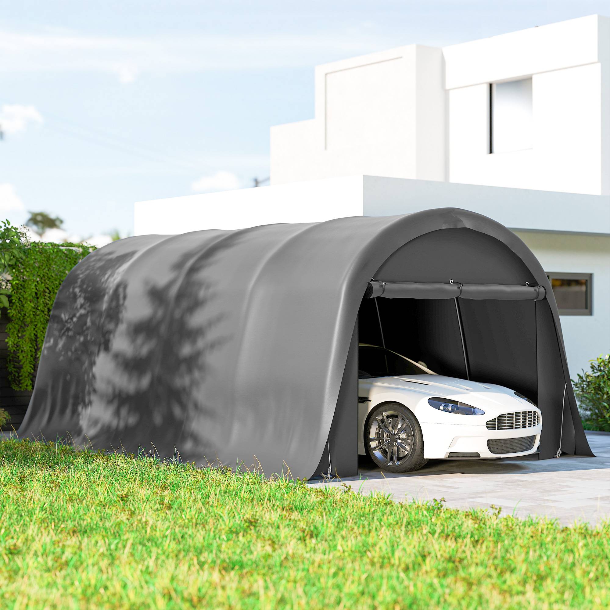 Abri de voiture 3x6 m, imperméable et résistant à l’hiver, parois amovibles, porte enroulable, UPF50+ - Image 4