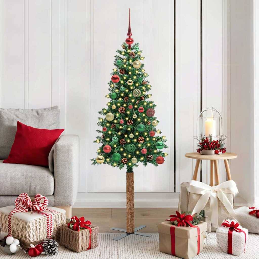 ComfortXL - Petit Sapin de Noël Mince 150 cm pour Appartement, Lumineux avec 150 LED et Décorations Bois et Boules – ComfortXL Outdoor Living - Image 1