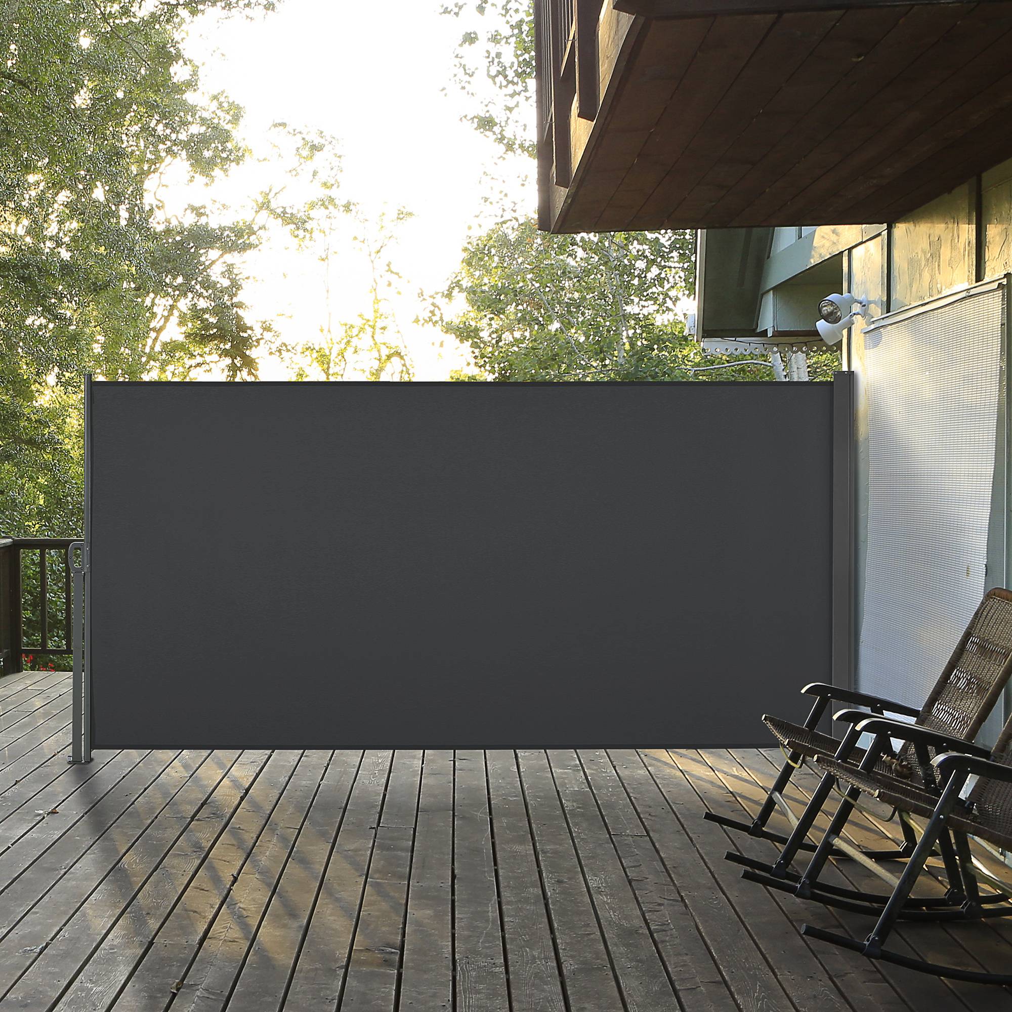 Store latéral rétractable 300 x 160 cm, enrouleur, protection solaire et intimité, pour balcon et terrasse, gris - Image 4