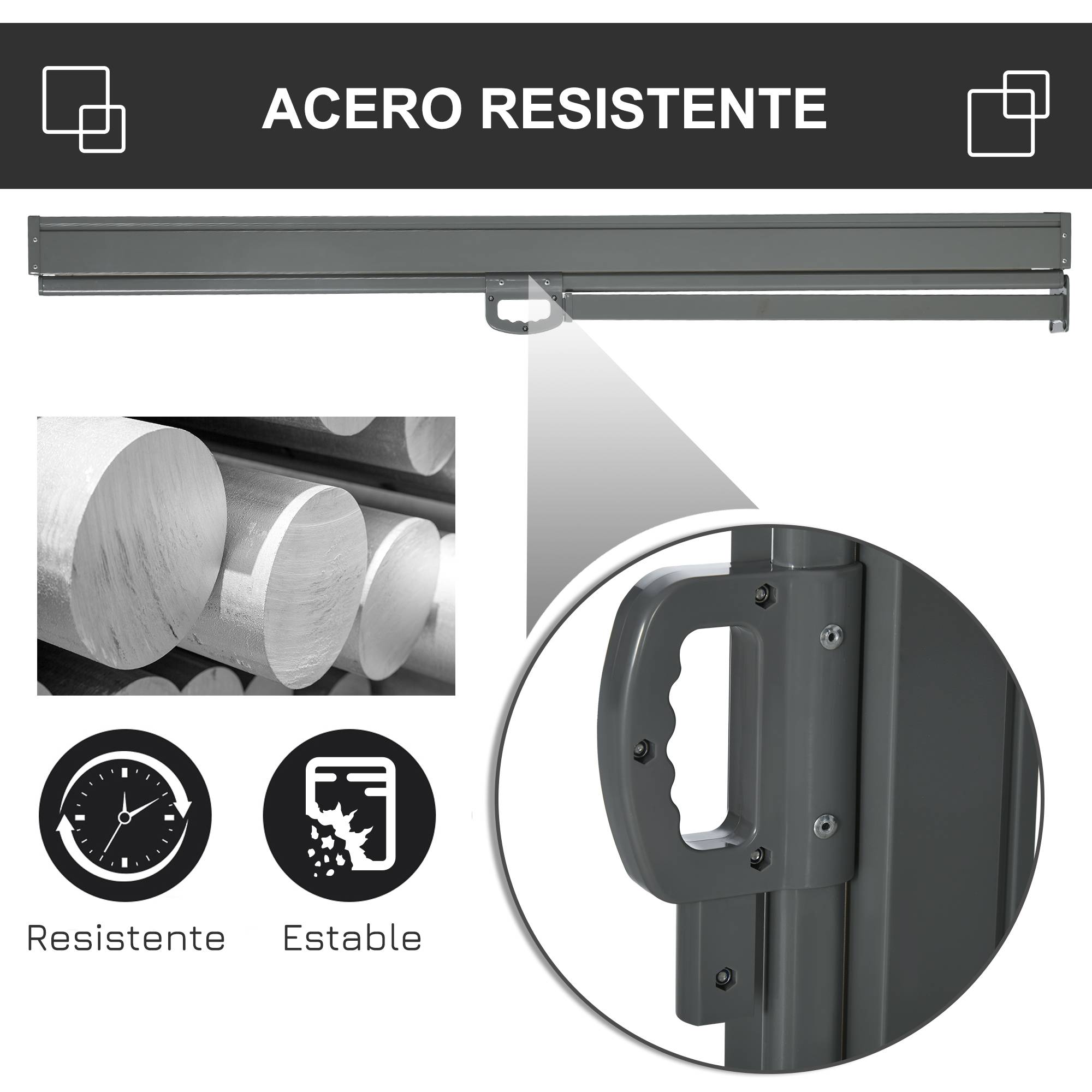 Store latéral rétractable 300 x 160 cm, enrouleur, protection solaire et intimité, pour balcon et terrasse, gris - Image 7