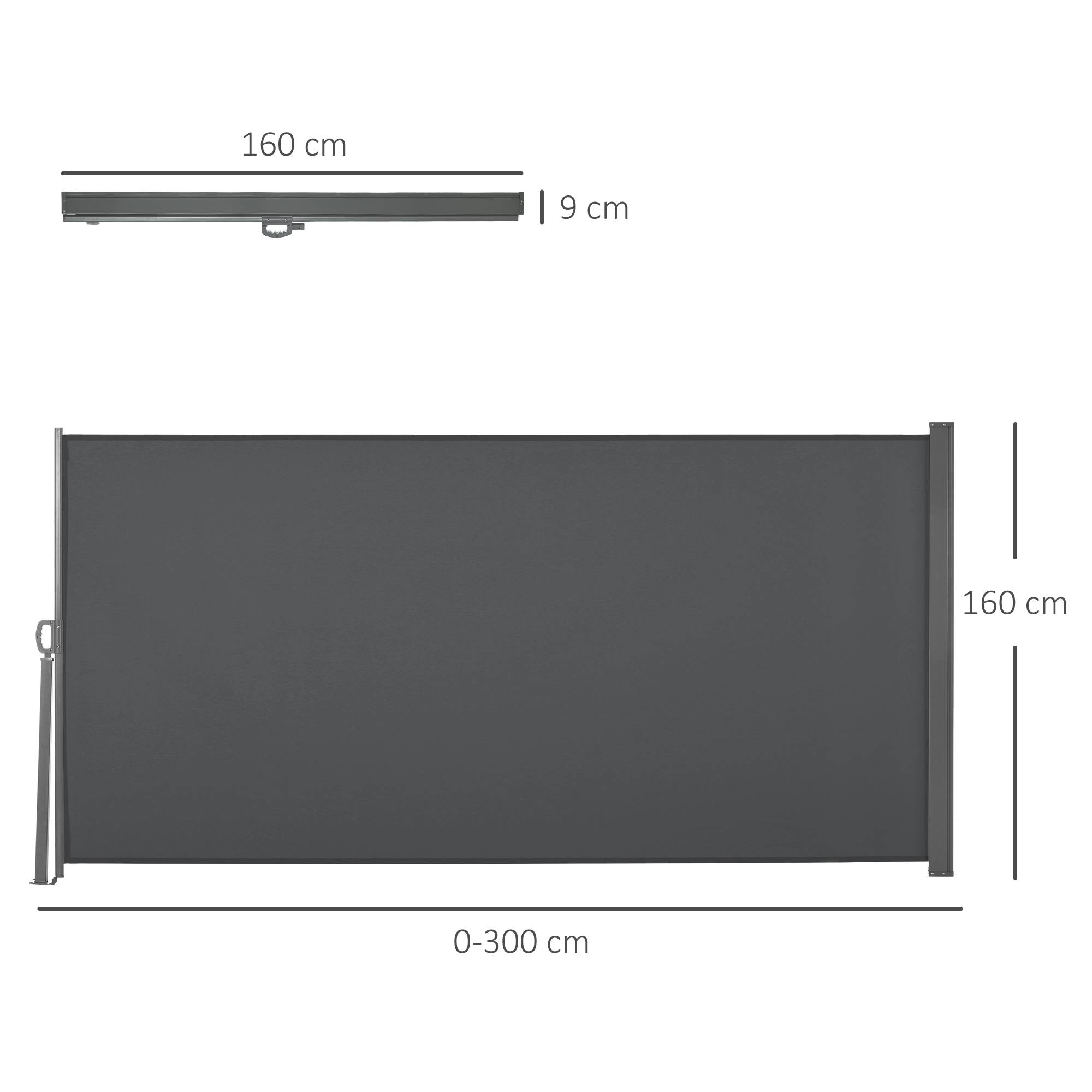 Store latéral rétractable 300 x 160 cm, enrouleur, protection solaire et intimité, pour balcon et terrasse, gris - Image 5