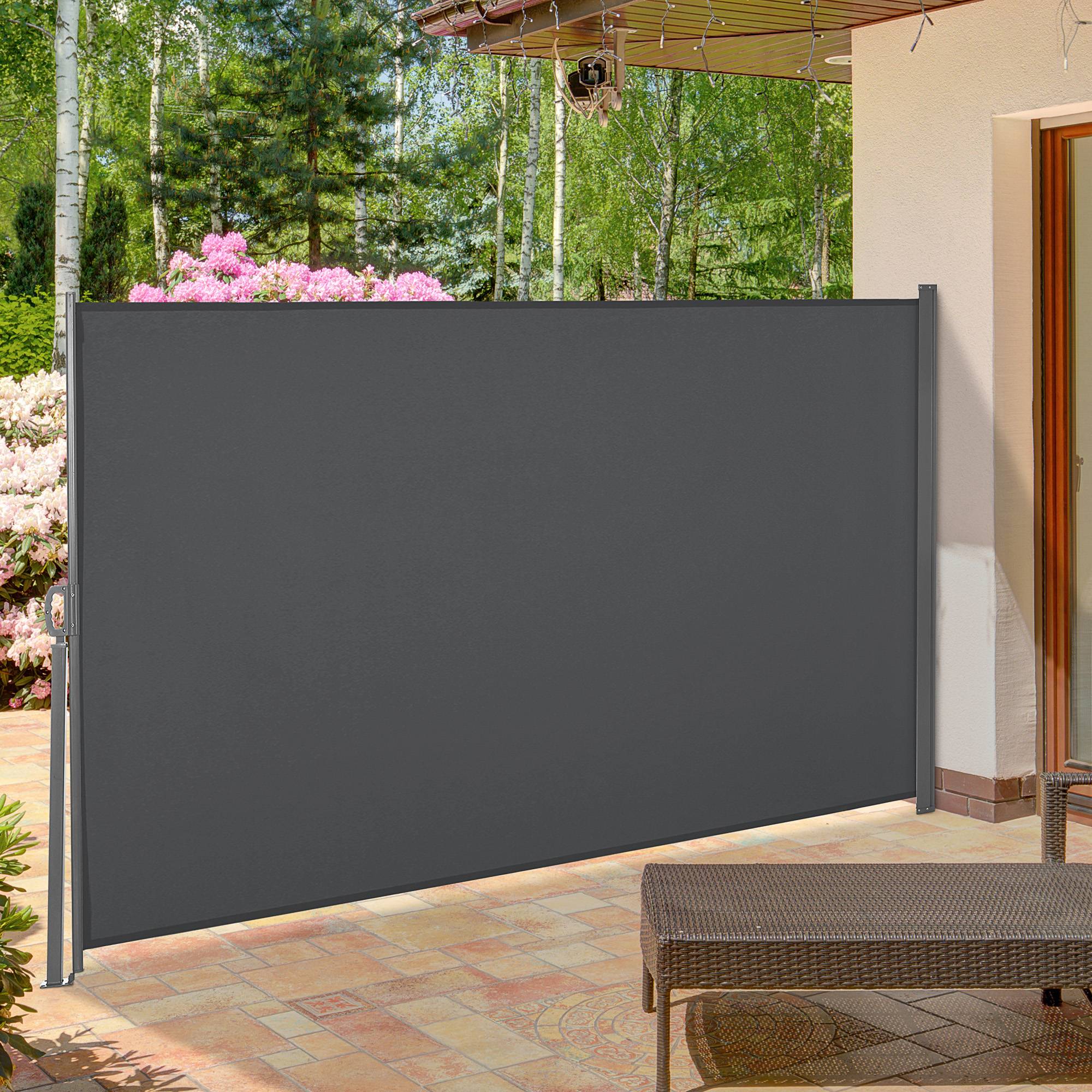 Store latéral rétractable 300 x 160 cm, enrouleur, protection solaire et intimité, pour balcon et terrasse, gris - Image 3