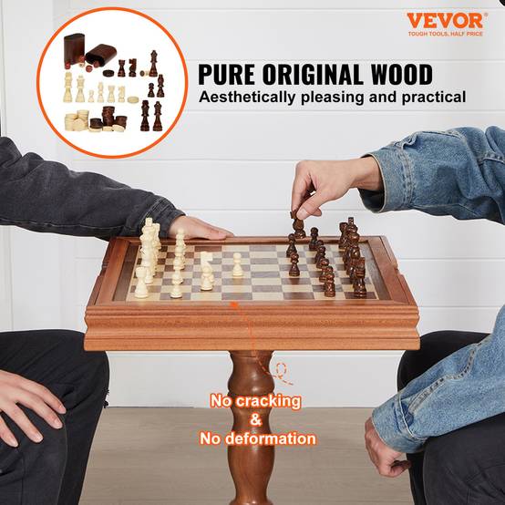 VEVOR Jeu échecs dames backgammon 3-en-1, bois 44x67,5 cm. Table de luxe, jeu société. - Image 2
