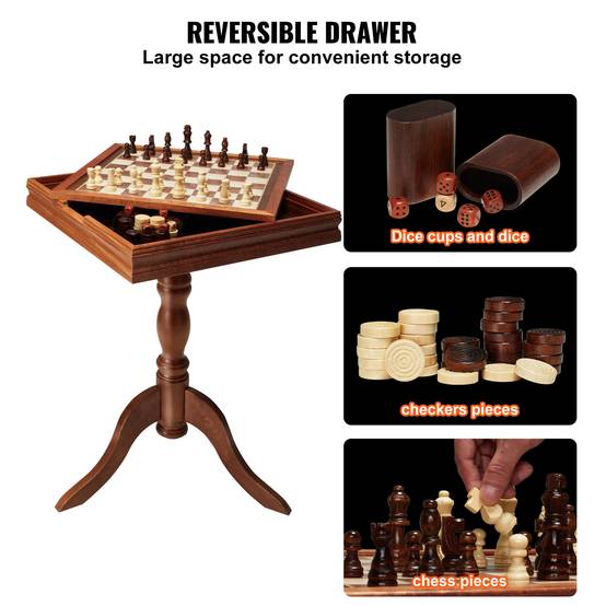 VEVOR Jeu échecs dames backgammon 3-en-1, bois 44x67,5 cm. Table de luxe, jeu société. - Image 5