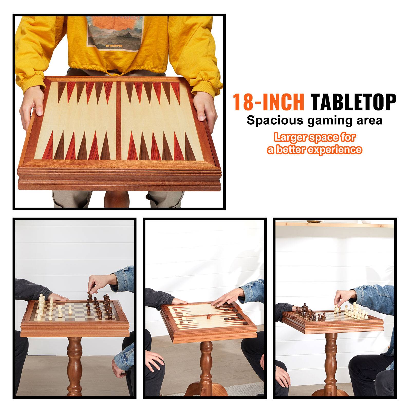 VEVOR Jeu échecs dames backgammon 3-en-1, bois 44x67,5 cm. Table de luxe, jeu société. - Image 3