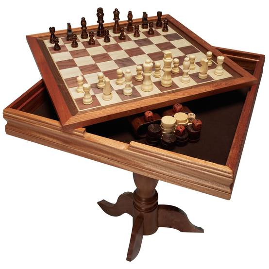 VEVOR Jeu échecs dames backgammon 3-en-1, bois 44x67,5 cm. Table de luxe, jeu société. - Image 1