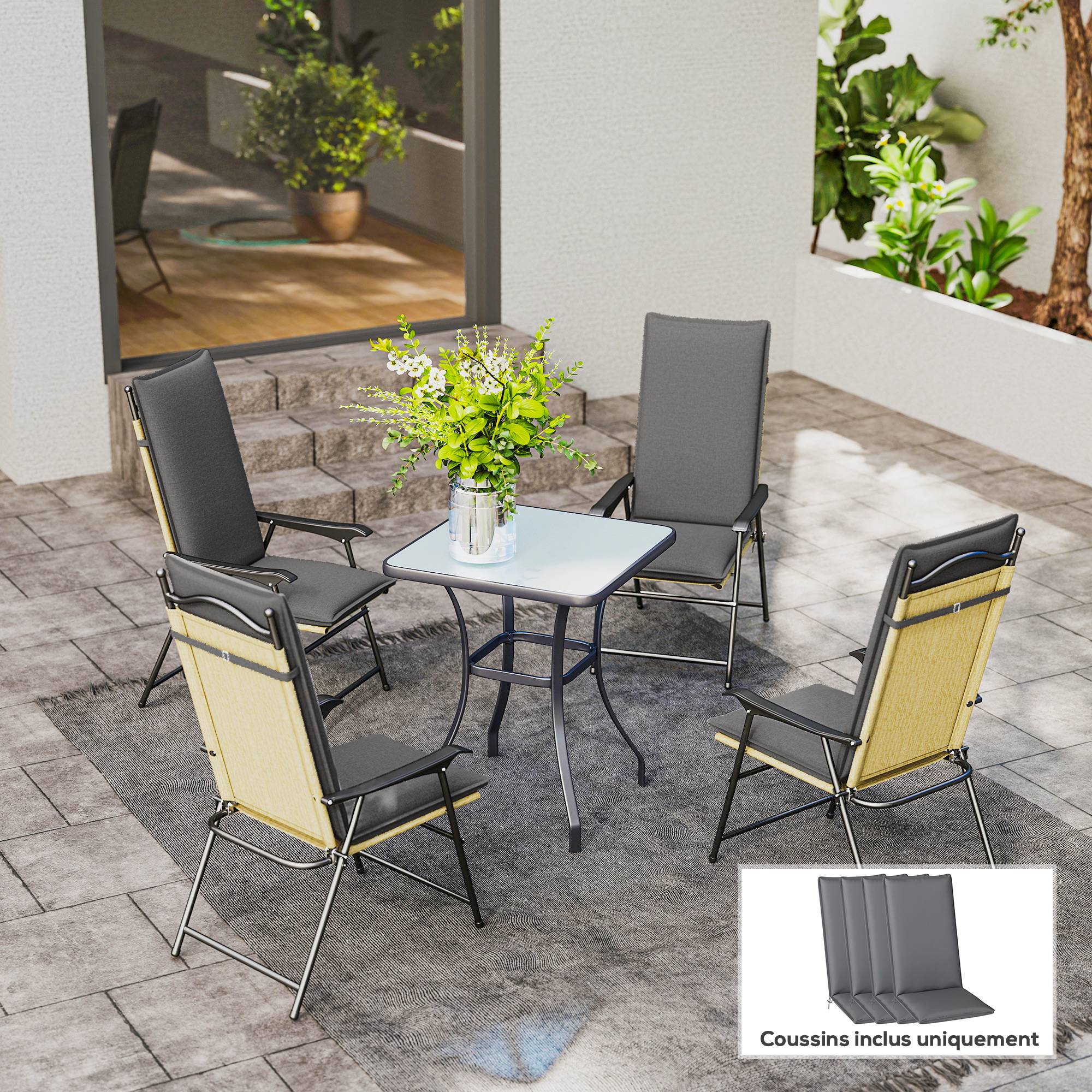 Lot de 4 coussins de chaise extérieur avec attaches et bande réglable, anti-décoloration UPF50+, 124x50x5cm, gris - Image 4