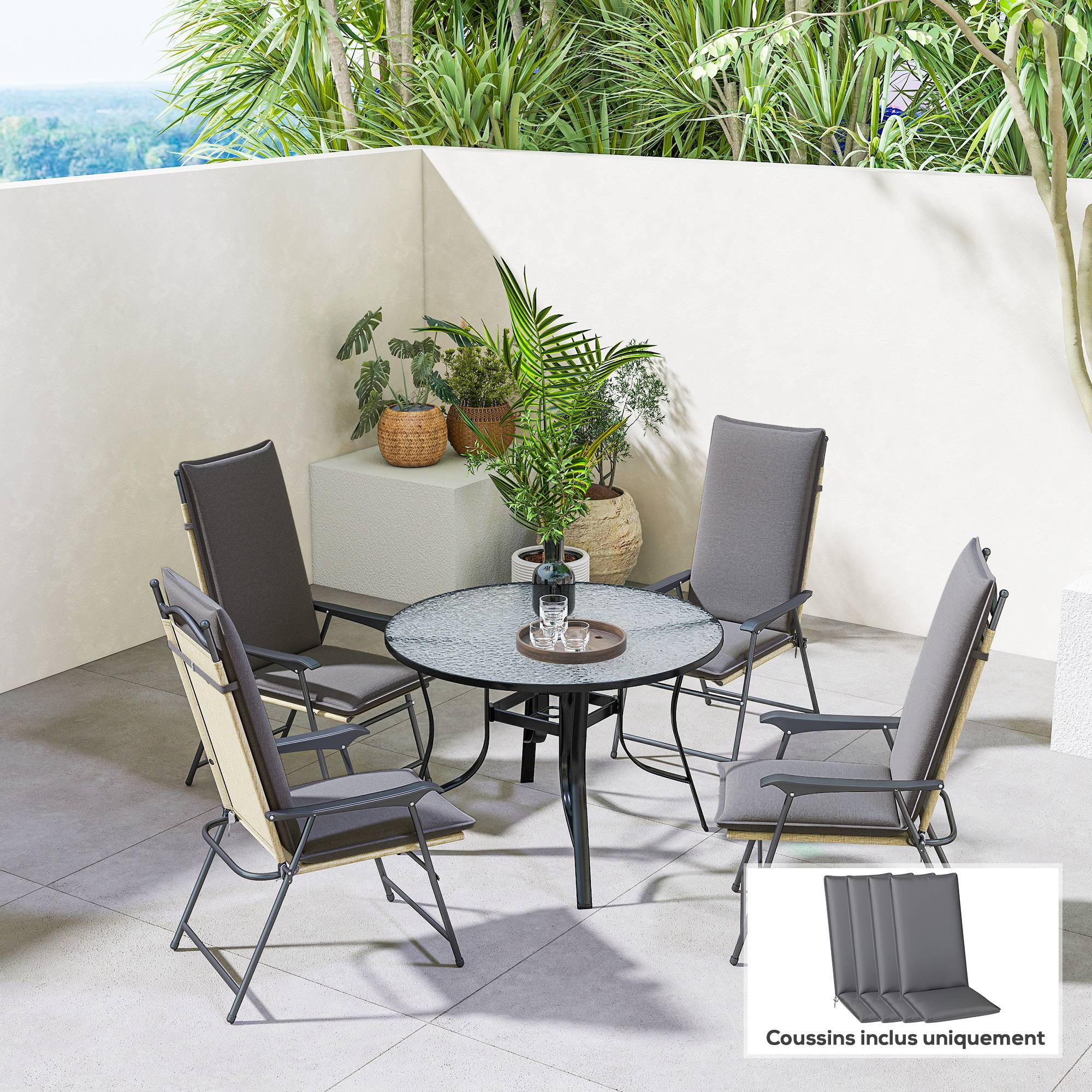 Lot de 4 coussins de chaise extérieur avec attaches et bande réglable, anti-décoloration UPF50+, 124x50x5cm, gris - Image 3