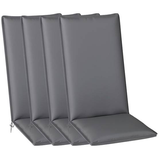 Lot de 4 coussins de chaise extérieur avec attaches et bande réglable, anti-décoloration UPF50+, 124x50x5cm, gris - Image 1