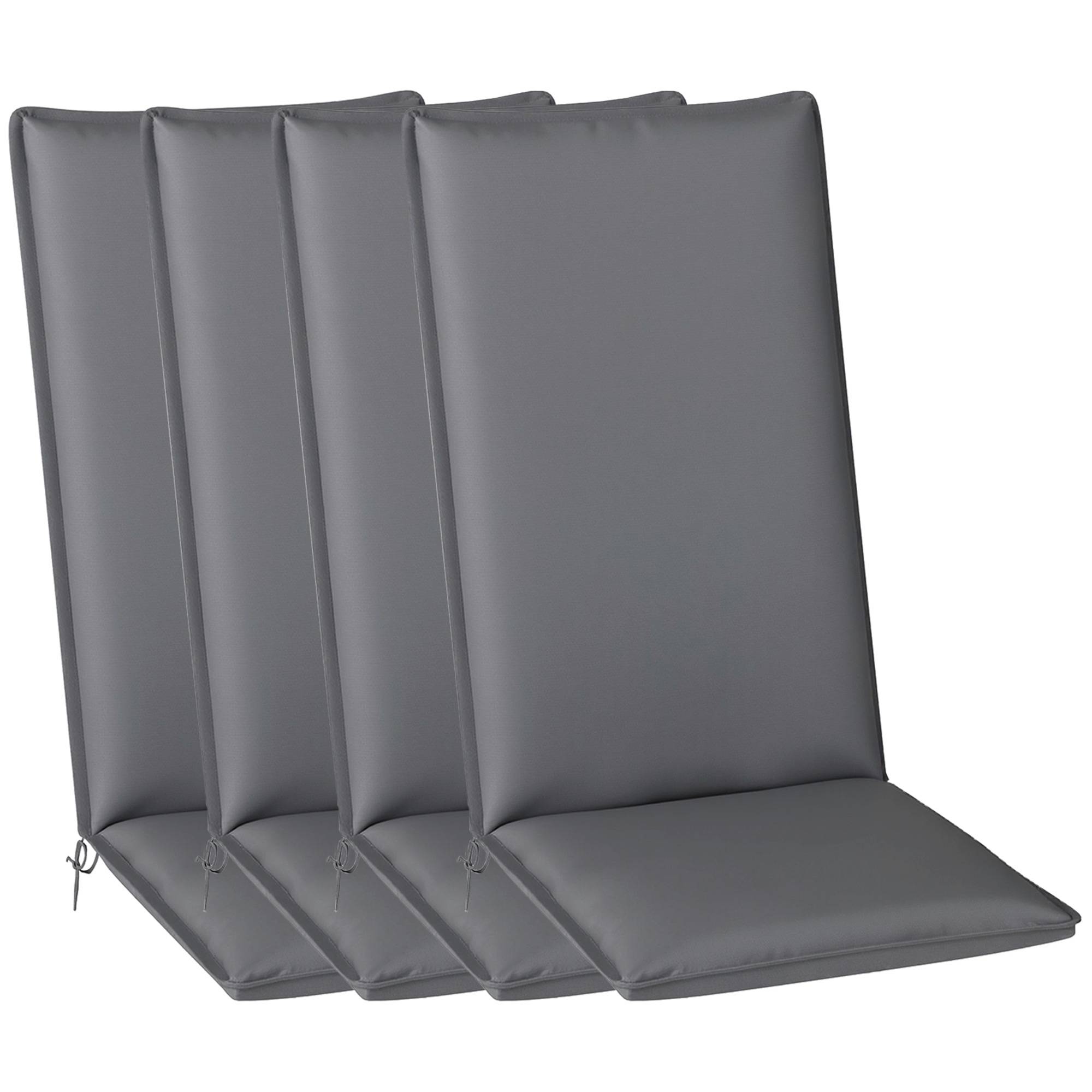 Lot de 4 coussins de chaise extérieur avec attaches et bande réglable, anti-décoloration UPF50+, 124x50x5cm, gris - Image 1