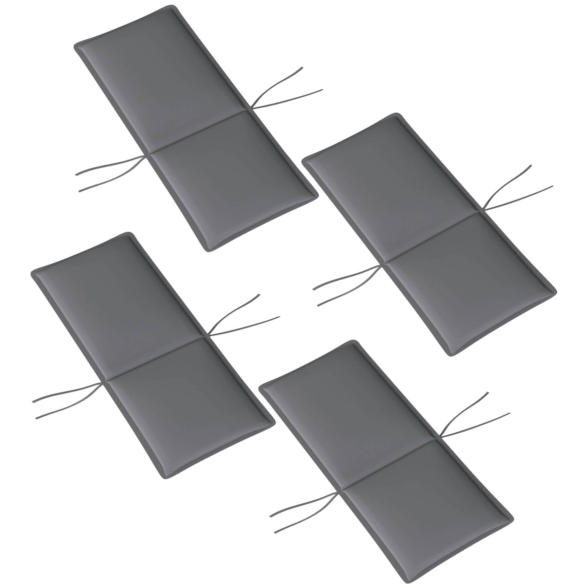 Lot de 4 coussins de chaise extérieur avec attaches et bande réglable, anti-décoloration UPF50+, 124x50x5cm, gris - Image 2