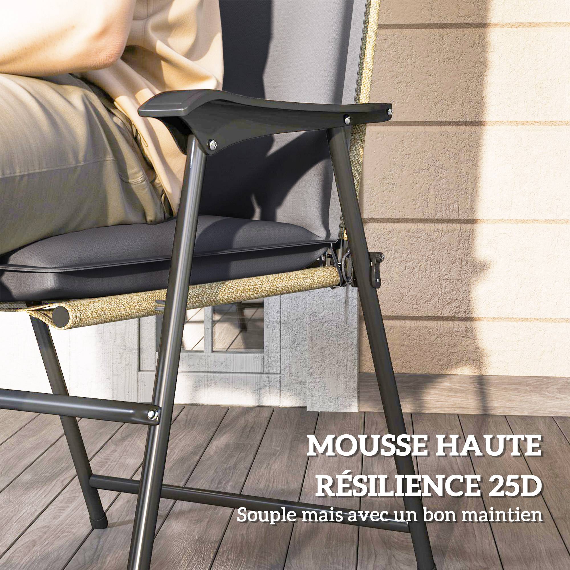 Lot de 4 coussins de chaise extérieur avec attaches et bande réglable, anti-décoloration UPF50+, 124x50x5cm, gris - Image 7