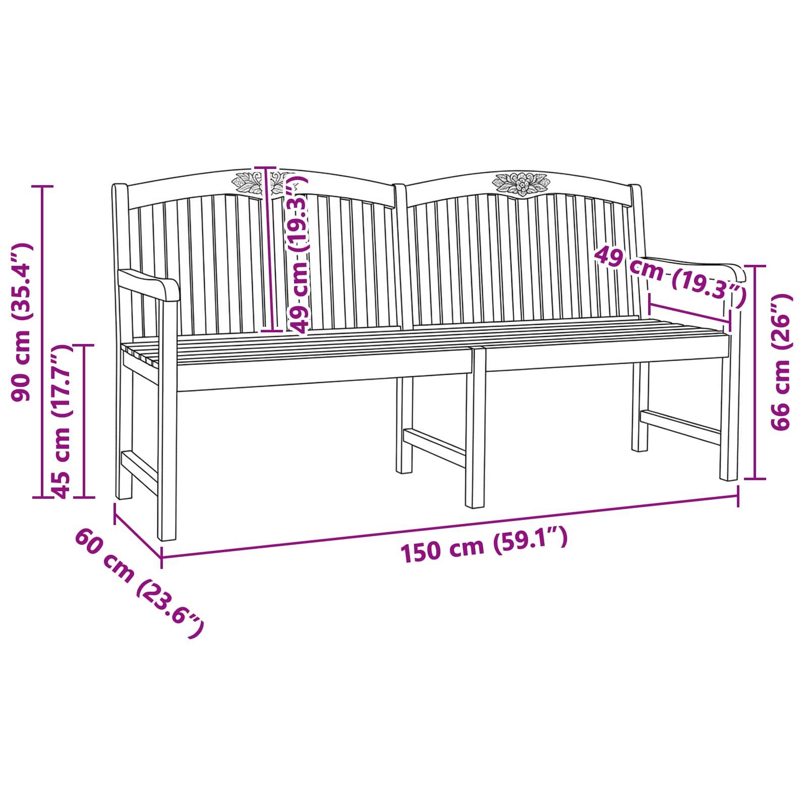 PANGIVO - Banc de jardin bois de teck naturel 150 x 60 x 90 cm, Poids:23.95kg - PANGIVO - Image 8