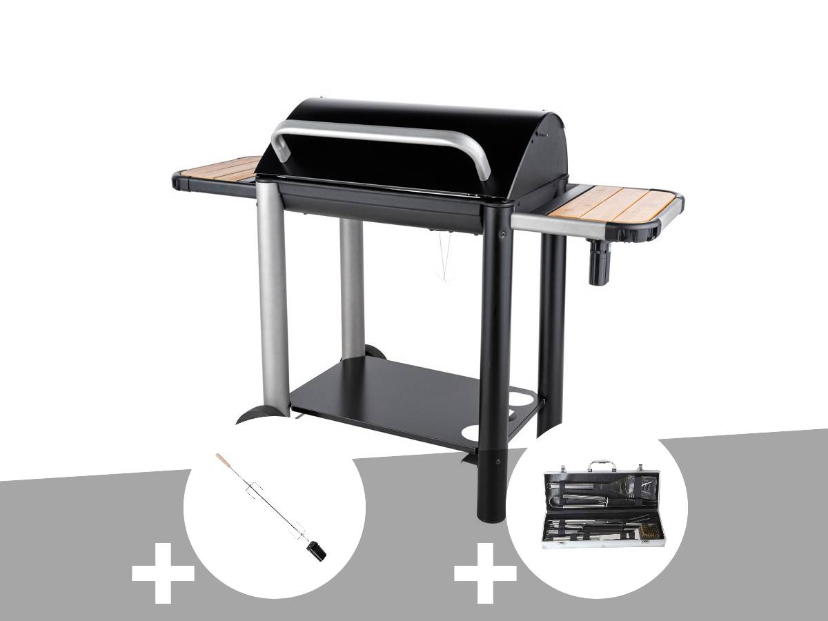 Somagic - Barbecue charbon Vulcano 3000 + Kit tournebroche + Malette 8 accessoires inox - Somagic - Image 1