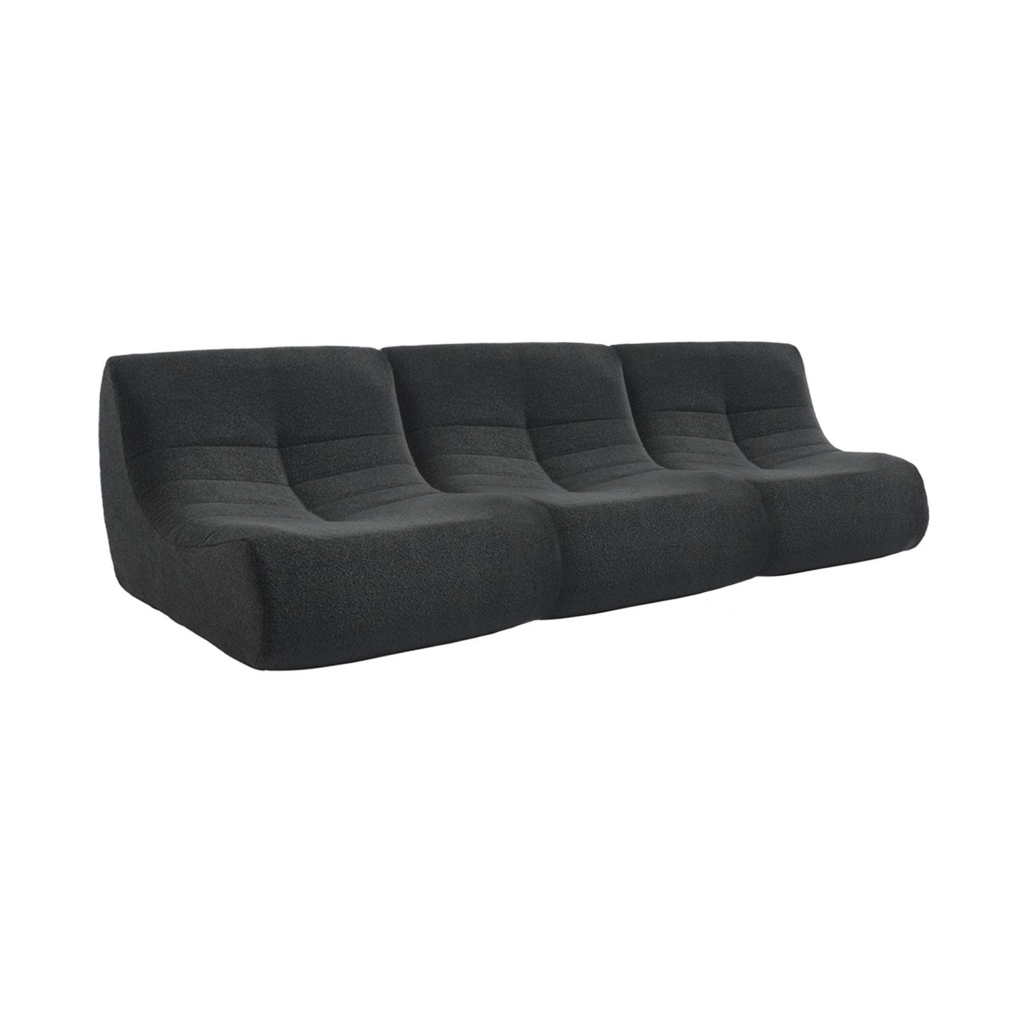 sweeek - Lot de 3 fauteuils chauffeuses en bouclette texturée noir style contemporain 1 place | sweeek - Image 2