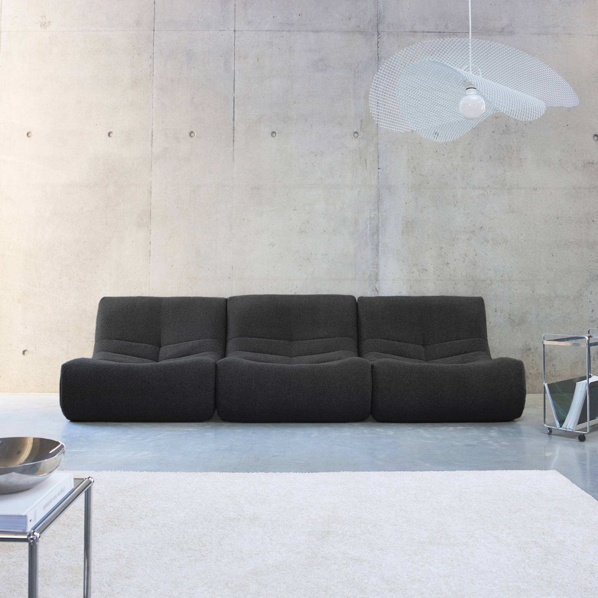 sweeek - Lot de 3 fauteuils chauffeuses en bouclette texturée noir style contemporain 1 place | sweeek - Image 3