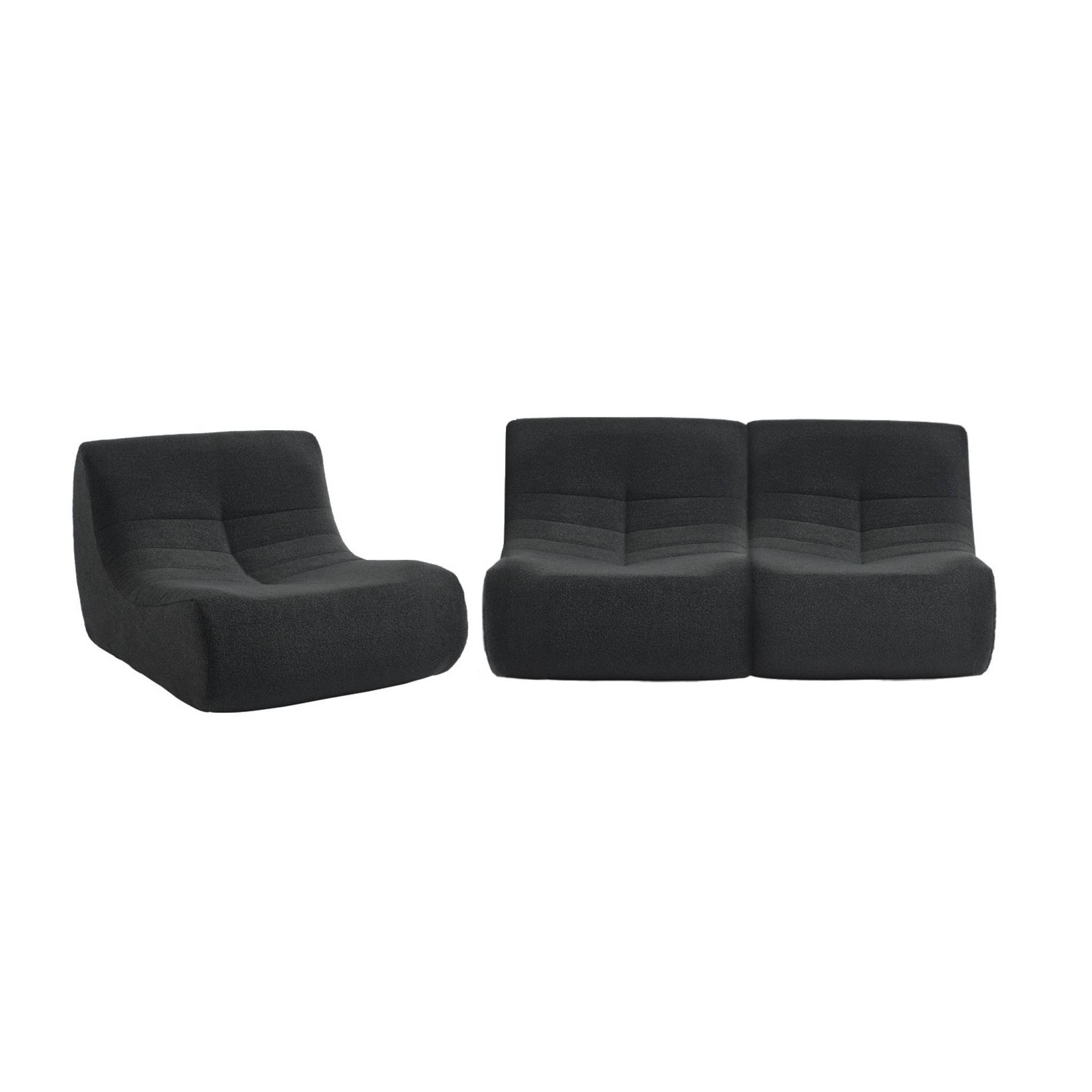 sweeek - Lot de 3 fauteuils chauffeuses en bouclette texturée noir style contemporain 1 place | sweeek - Image 5