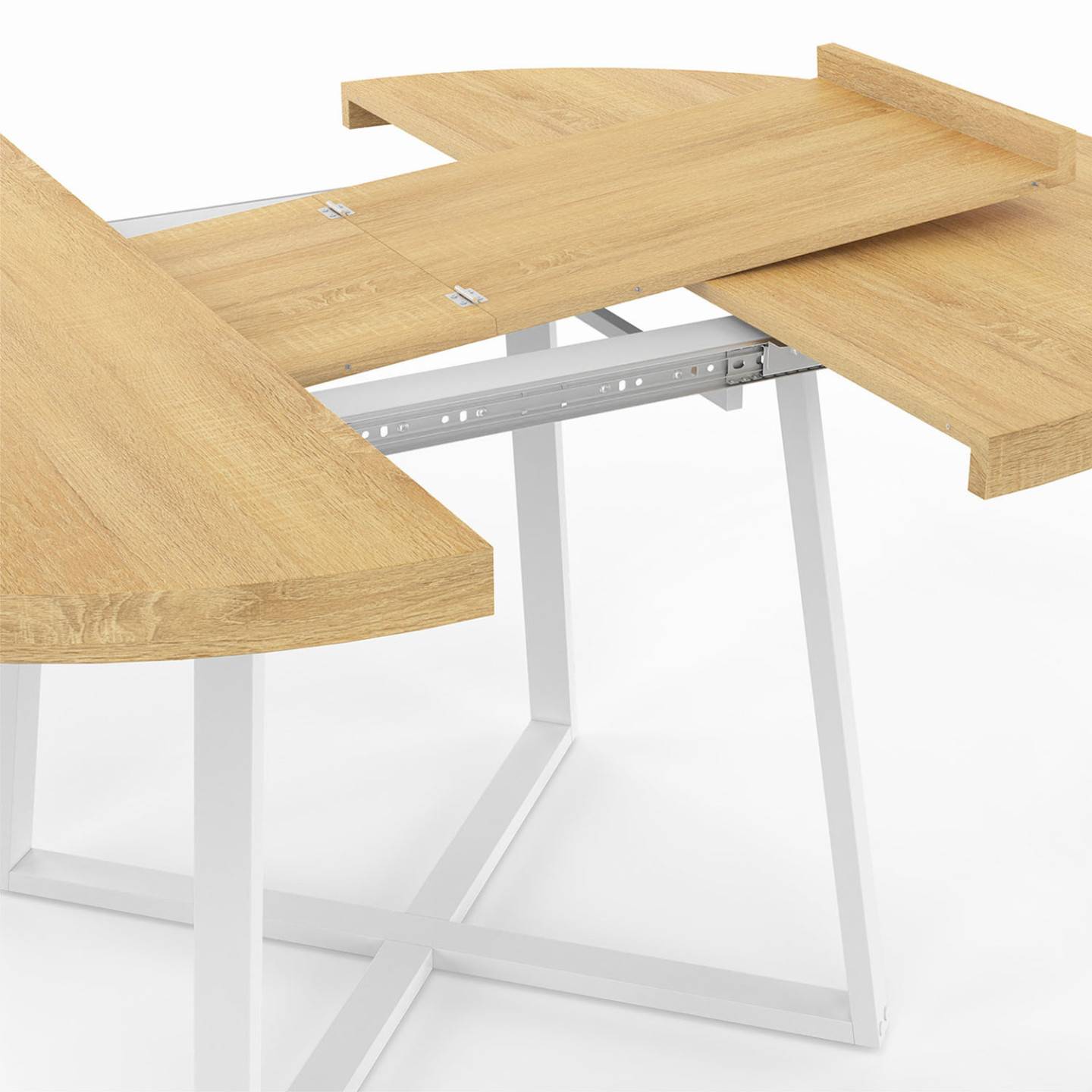 Table à manger extensible ronde SELMA 4-8 personnes bois et blanc 110-150 cm - Image 6