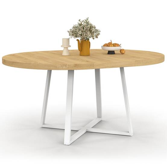 Table à manger extensible ronde SELMA 4-8 personnes bois et blanc 110-150 cm - Image 2