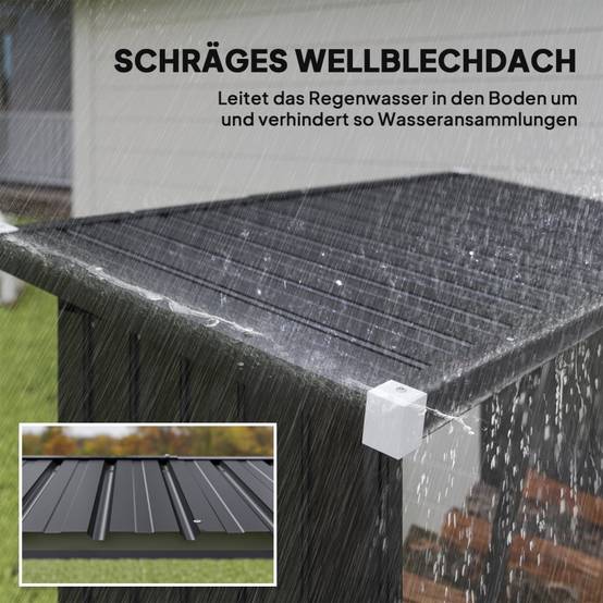 Abri-bûches acier extérieur jardin toit incliné aéré 150x66x150cm gris foncé - ComfortXL Outdoor Living - Image 6