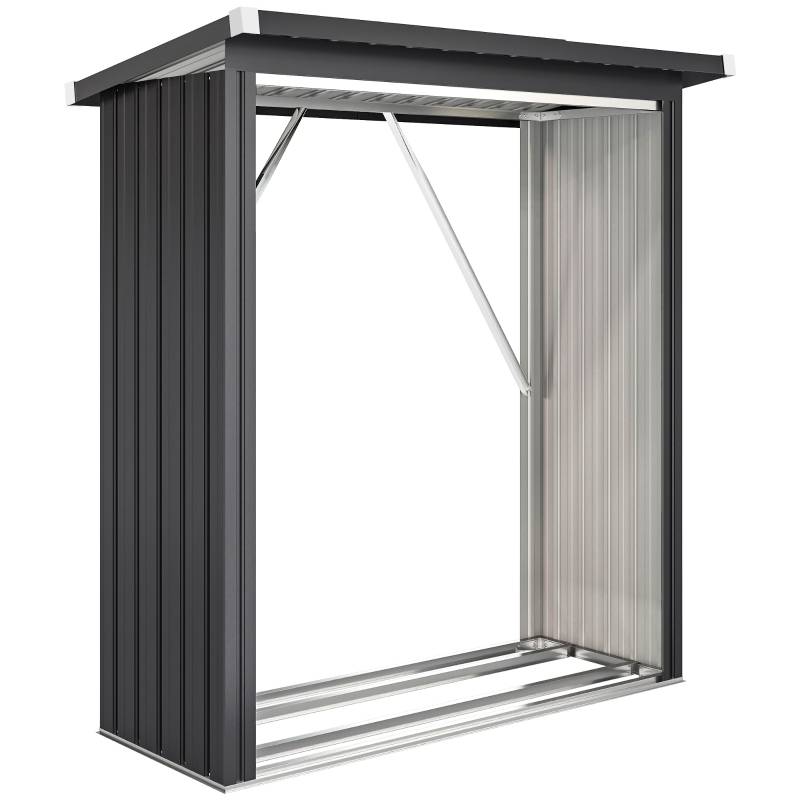 Abri-bûches acier extérieur jardin toit incliné aéré 150x66x150cm gris foncé - ComfortXL Outdoor Living - Image 2